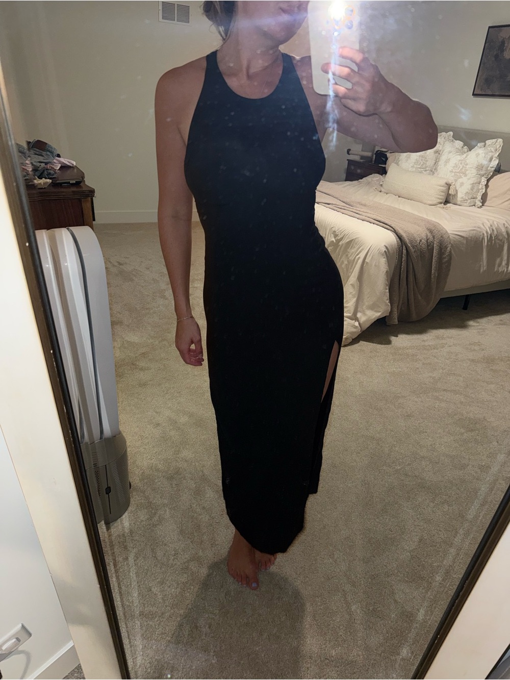 Express Sleeveless Ponte Racerback black Midi Dress with slit size small - Picture 10 of 12